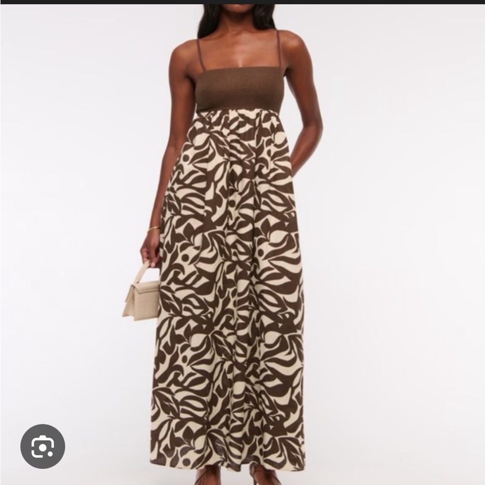 Abercrombie & Fitch Cream and Brown Leaf-Print Maxi Skirt